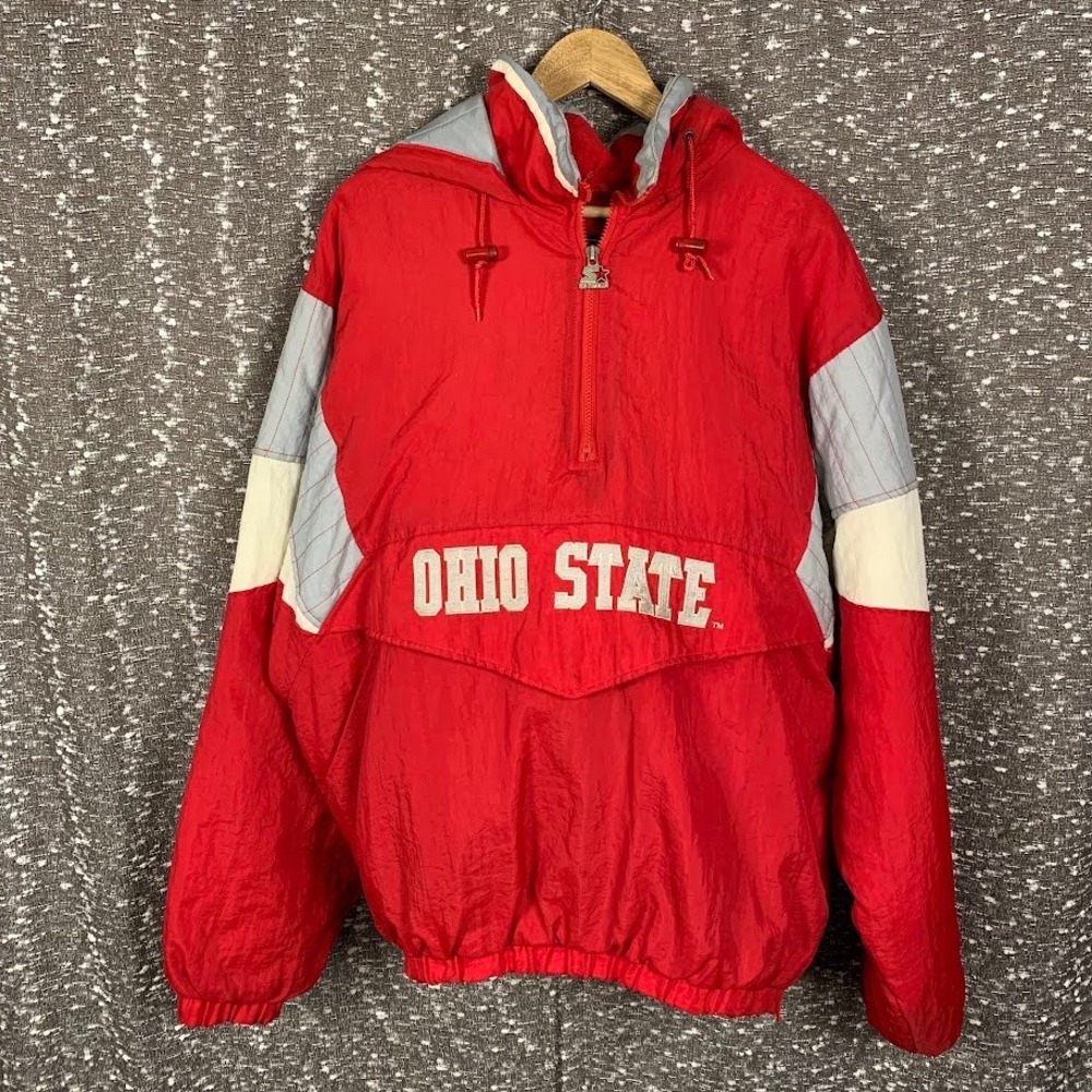 VTG 90s Starter Ohio State Buckeyes Half Zip Pullover Jacket Red Mens XL